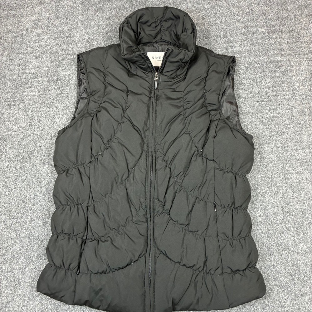 Nine West Separates Womens Size Medium Black Chevron Quilted Puffer Vest Zip Up